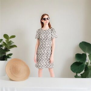 J. Crew  IKAT black and cream 100% silk flutter sleeve  dress SZ 12